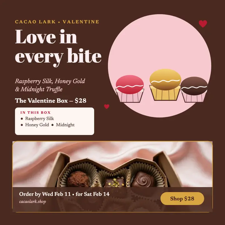 Cacao Lark Valentine chocolate box post template