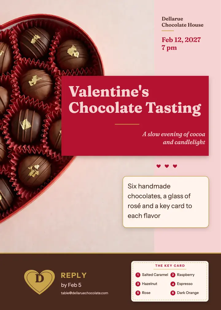 Dellarue Valentine's chocolate tasting invitation template