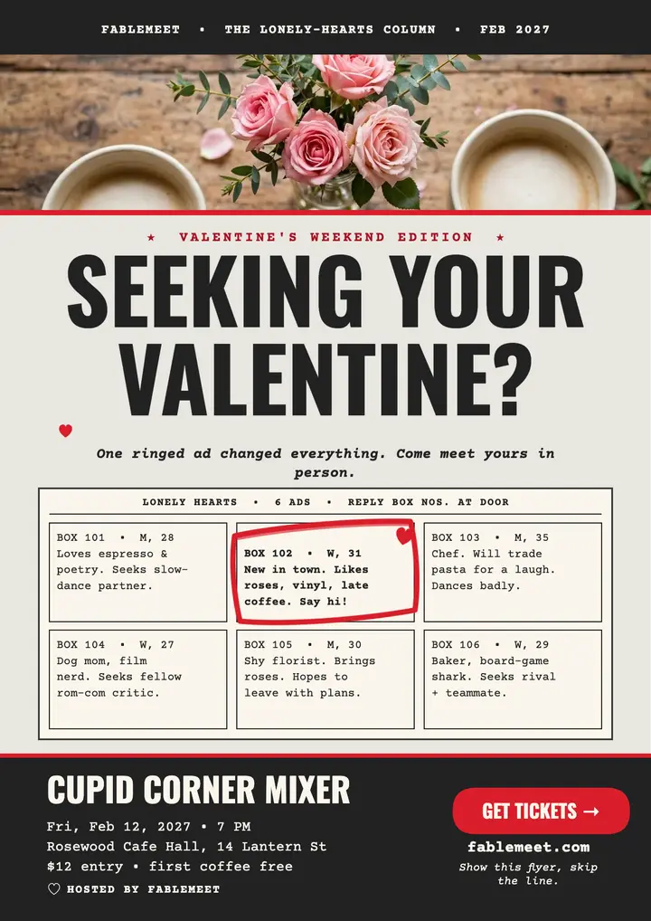 Cupid Corner Mixer classifieds flyer template