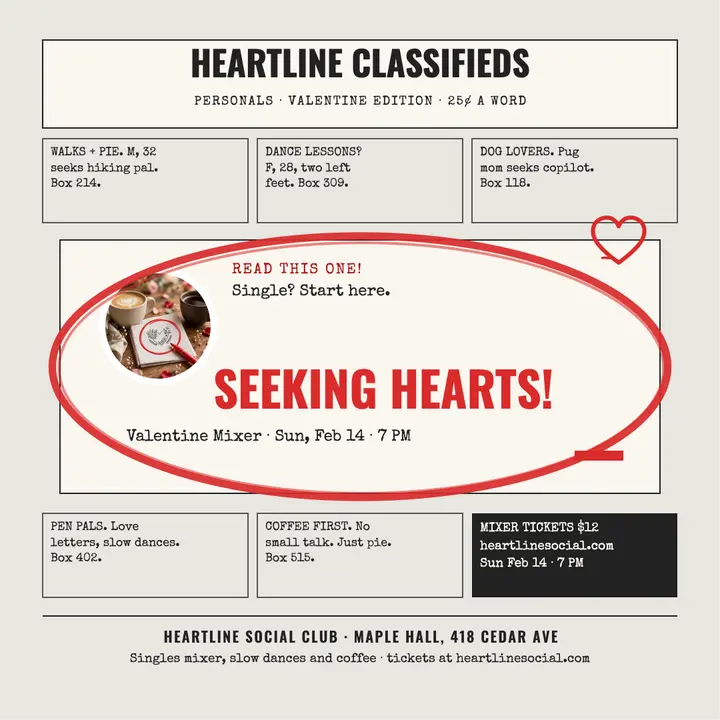 Heartline Valentine mixer classifieds post template
