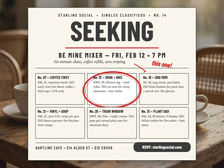 Starling Social Be Mine Mixer classifieds slide template