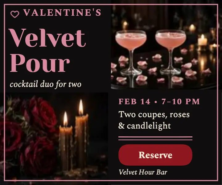 Velvet Hour Valentine cocktail duo ad template
