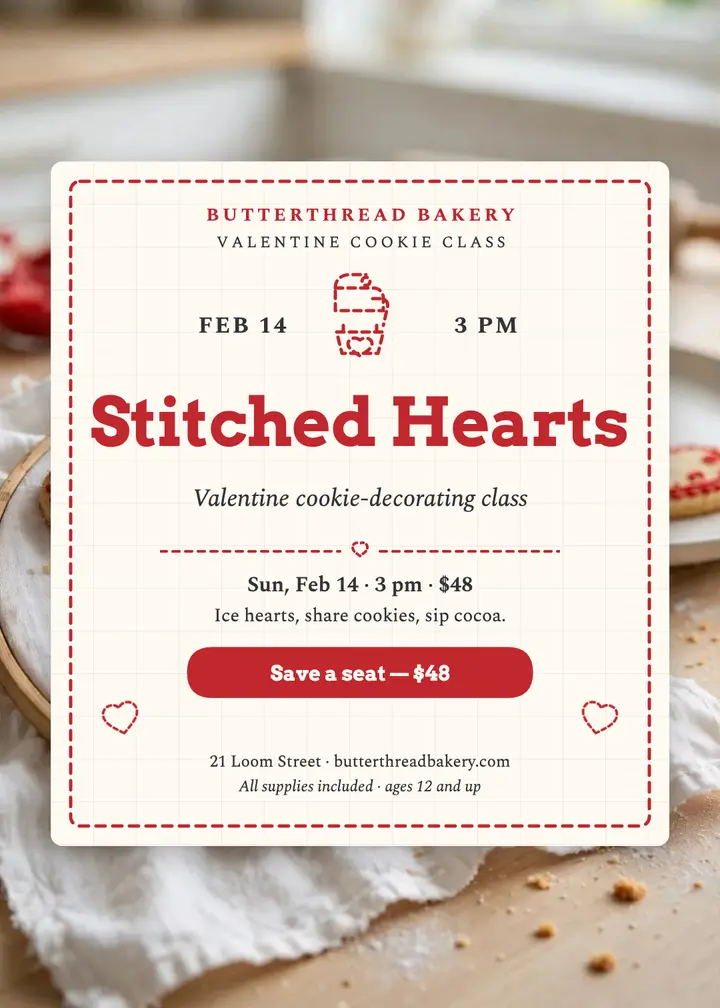 Butterthread Valentine cookie class invite template