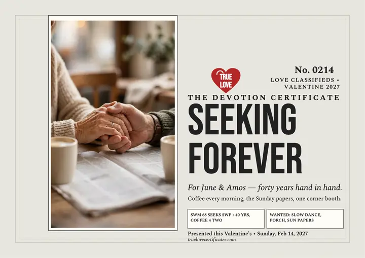 Devotion certificate, classifieds Valentine template