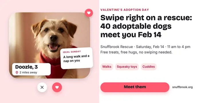Valentine's dog adoption day profile card post template