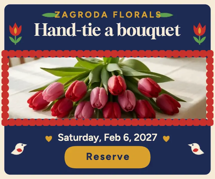 Zagroda Florals Valentine bouquet workshop ad template