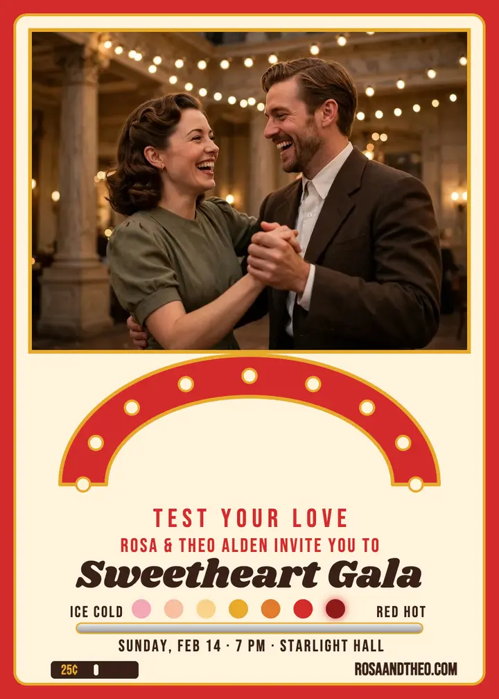 Sweetheart Gala love-tester invitation template