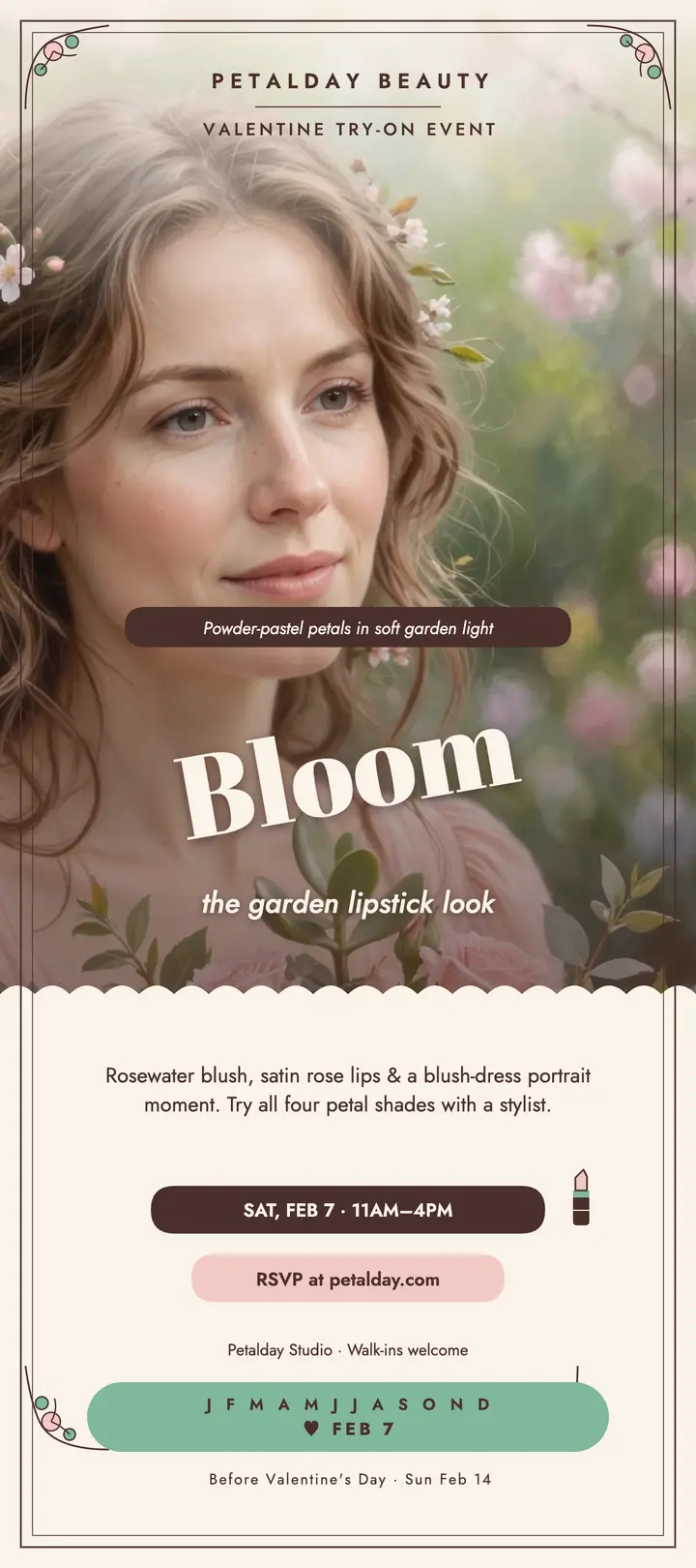 Petalday garden lipstick try-on rack card template