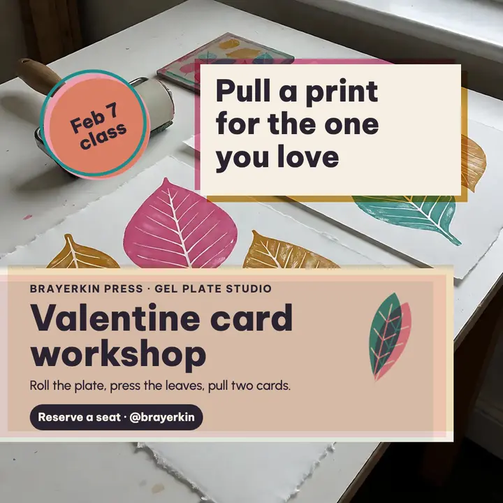 Valentine gel plate card workshop post template