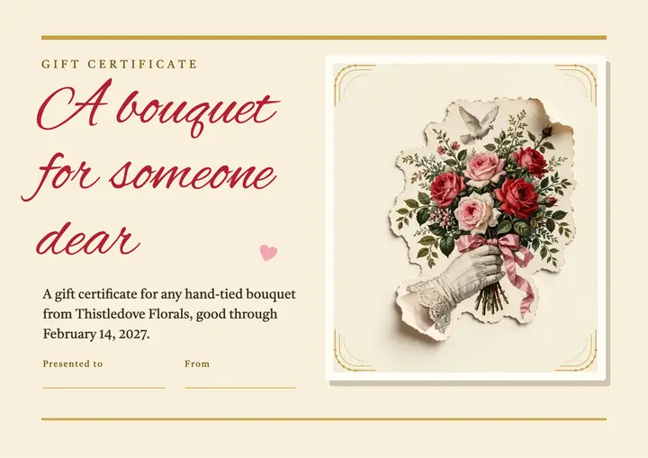 Thistledove Florals Valentine's gift certificate template