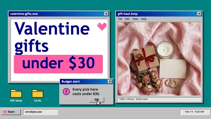 Valentine gifts under $30 thumbnail, retro desktop template