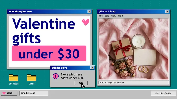 Valentine gifts under $30 thumbnail, retro desktop template