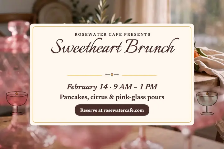 Rosewater Valentine brunch postcard template