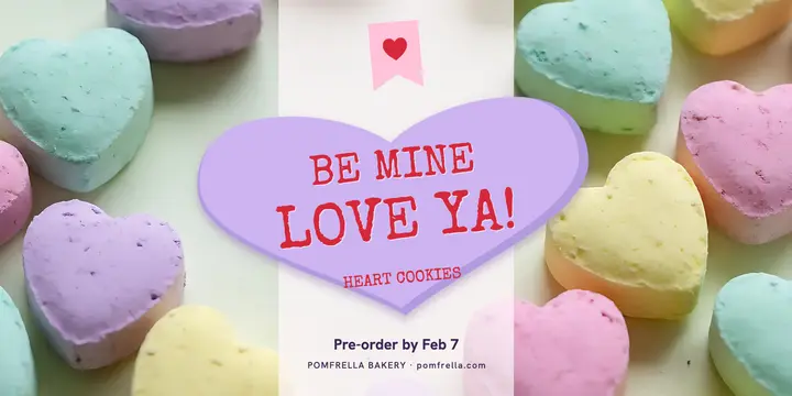 Pomfrella heart cookies Valentine's pre-order post template