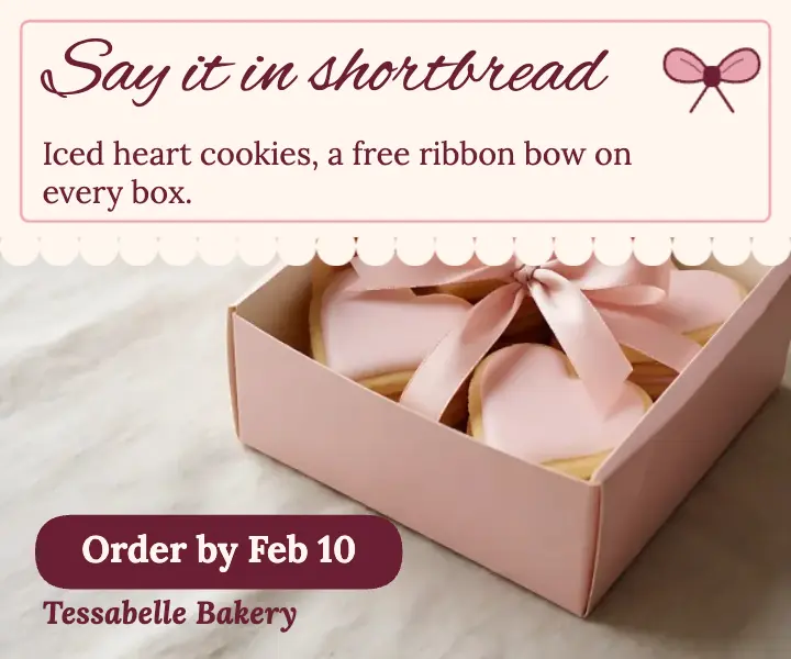 Tessabelle Bakery Valentine cookie box ad template