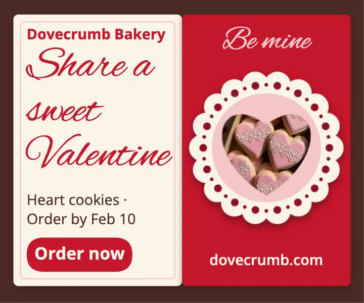 Dovecrumb Bakery Valentine heart cookies lace ad: valentine bakery ad template