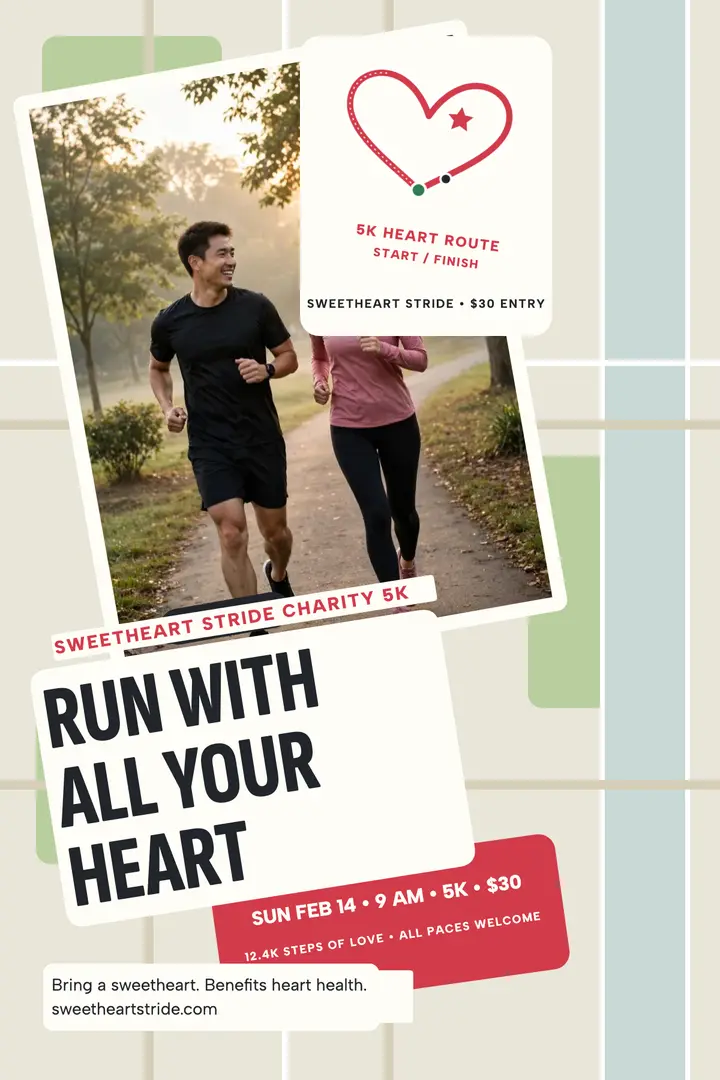 Sweetheart Stride Valentine heart route poster template