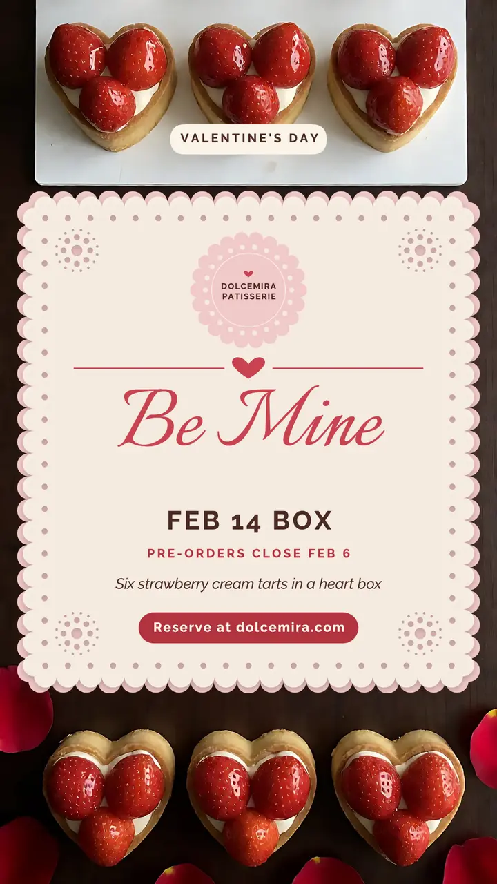 Dolcemira Valentine heart tart box story, lace doily template