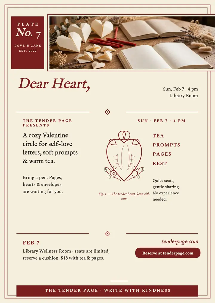 The Tender Page Valentine journaling flyer template