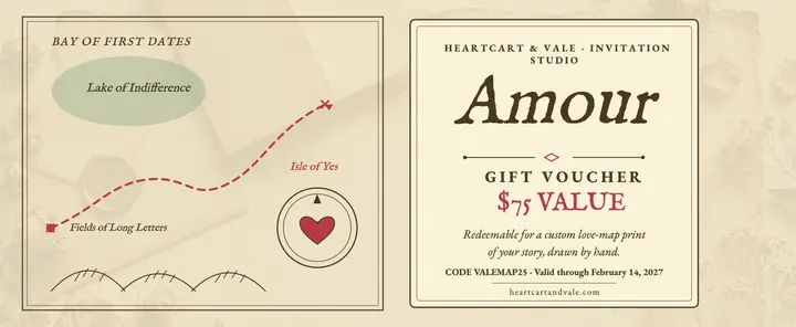 Heartcart and Vale love-map voucher: valentine gift voucher template