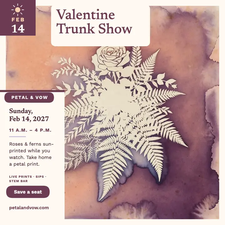 Petal and Vow Valentine trunk show post: florist trunk show post template