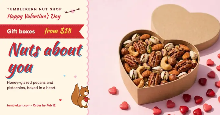 Tumblekern Nut Shop Valentine pun card post template