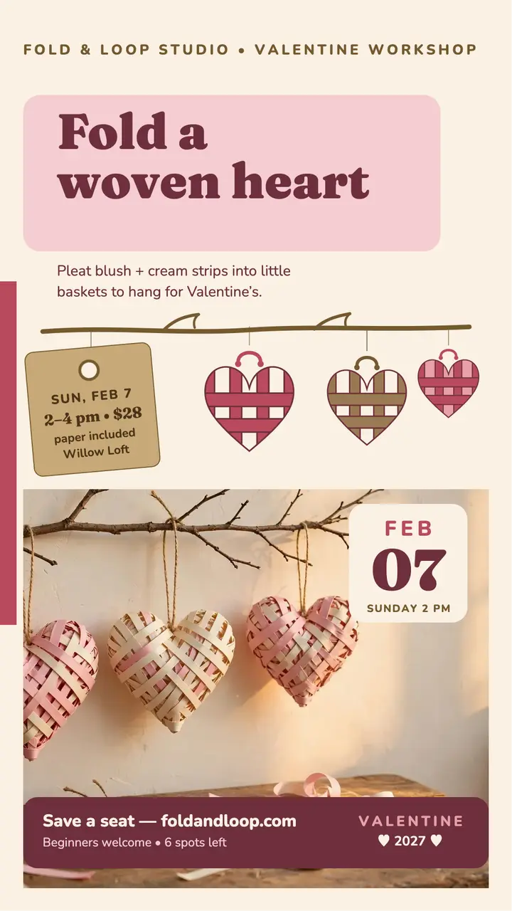 Fold and Loop woven hearts workshop story template