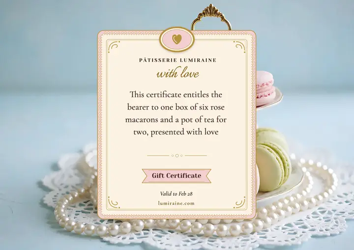 Valentine's patisserie gift certificate, rococo romance template