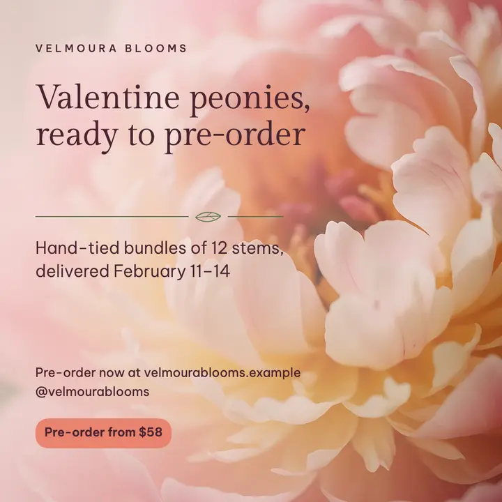 Valentine peony bouquet pre-order launch post template