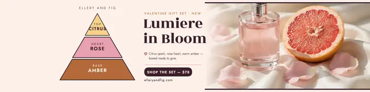 Ellery and Fig Lumiere Valentine banner: valentine perfume gift banner template