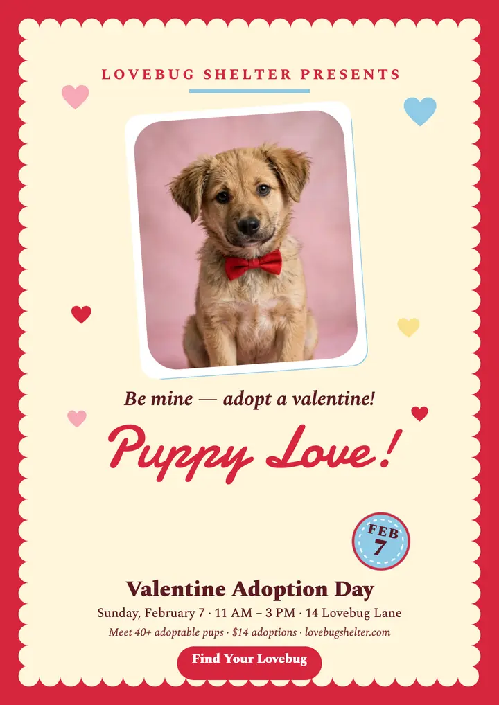 Lovebug Shelter valentine puppy flyer template