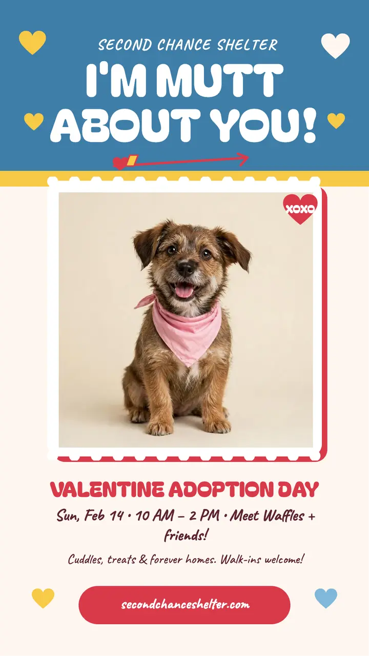 Mutt About You puppy adoption valentine story template
