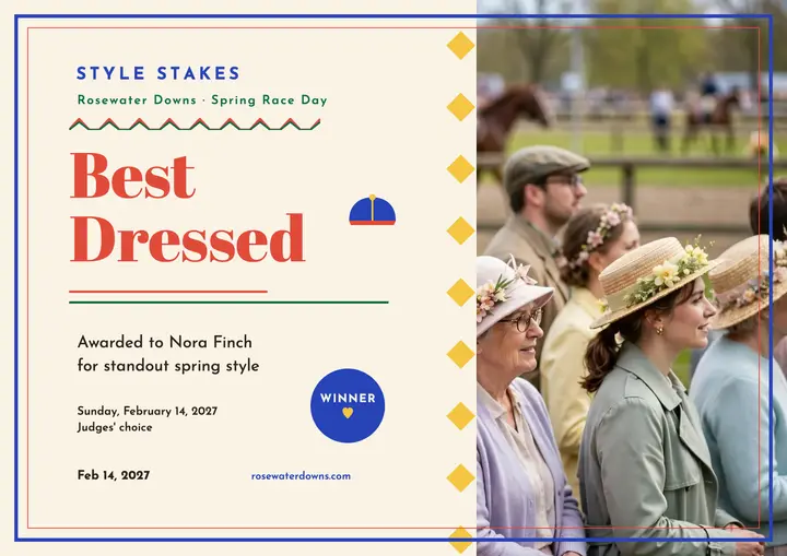 Rosewater Downs style stakes certificate template