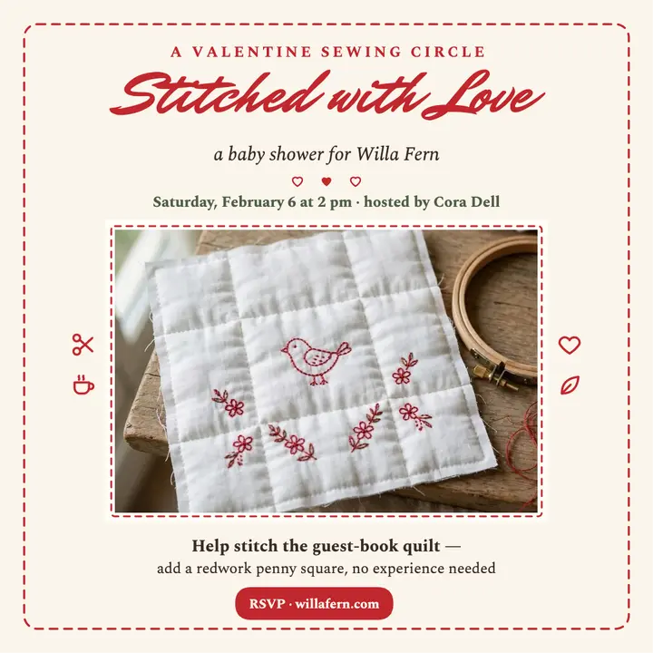 Valentine baby shower sewing circle, Willa template