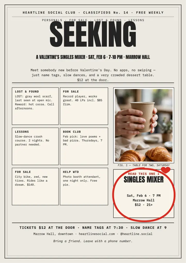Heartline seeking mixer classifieds flyer template