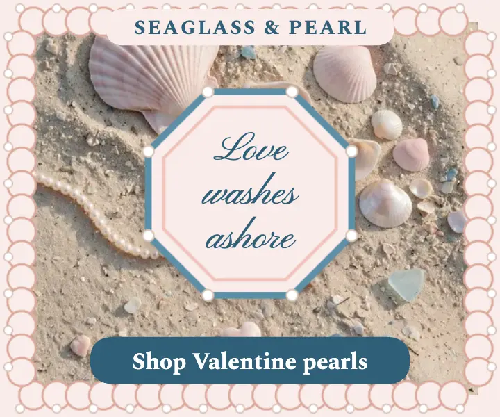 Seaglass Valentine's shell frame ad: valentine's day ad template