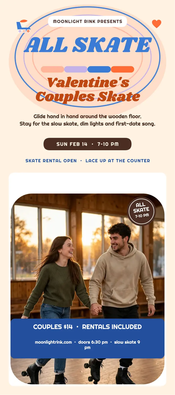 Moonlight Rink Valentine skate night card: valentine skate night card template