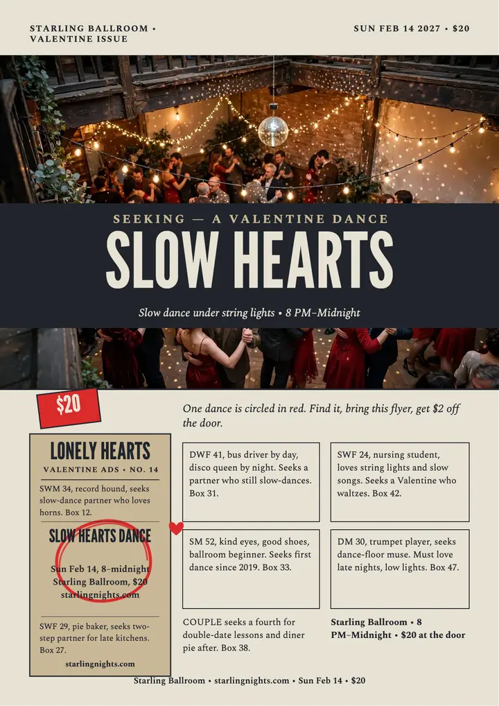 Slow Hearts Valentine dance flyer template
