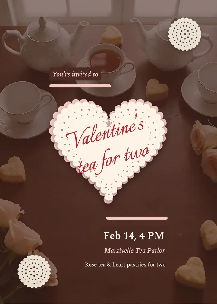Valentine's tea for two invitation, paper lace doily template