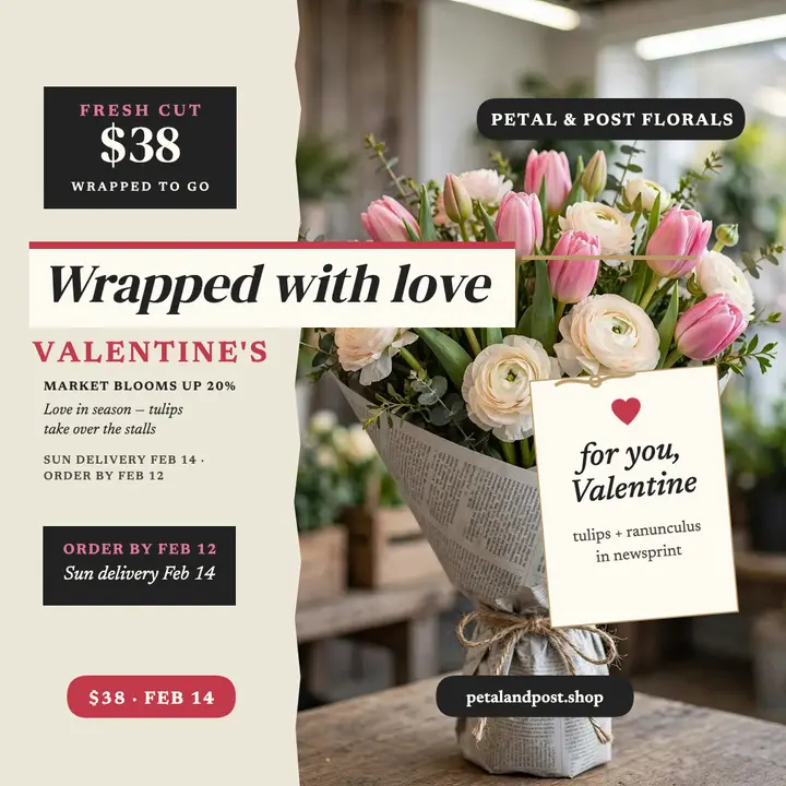 Petal and Post Valentine tulip bouquet post template