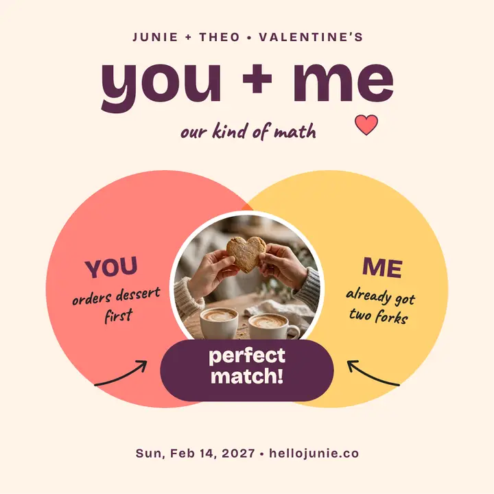 Junie and Theo you plus me Venn post: valentine you and me post template