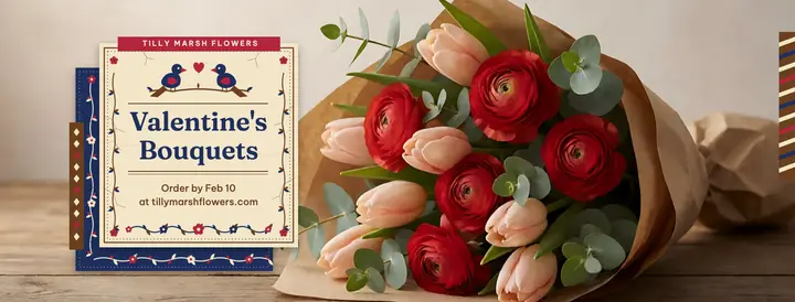 Tilly Marsh Flowers Valentine's bouquet batik cover: valentine's facebook cover template