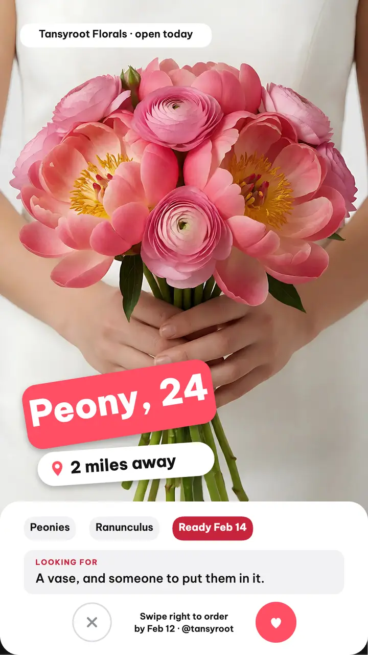 Tansyroot Valentine's bouquet dating profile story: valentine's florist story template