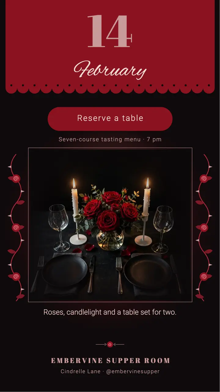 Embervine Supper Room Valentine's candlelit supper story template