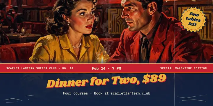 Scarlet Lantern Valentine's dinner pulp paperback post: valentine's dinner post template