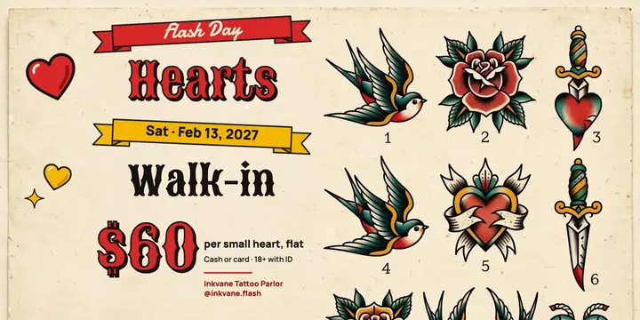 Valentine's flash day tattoo walk-in post template