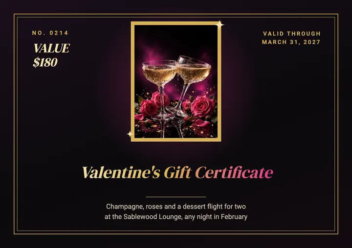 Sablewood Lounge Valentine's gift certificate template