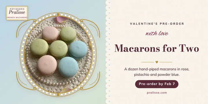 Valentine's macaron box pre-order post, rococo romance: valentine's macaron pre-order post template