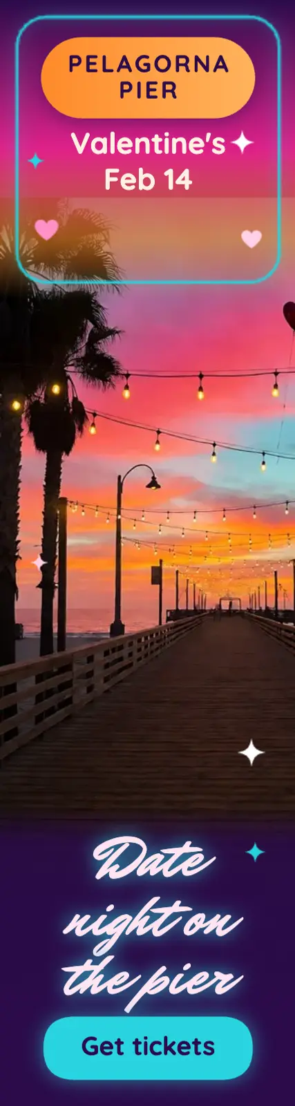 Valentine's date night on the pier skyscraper ad template