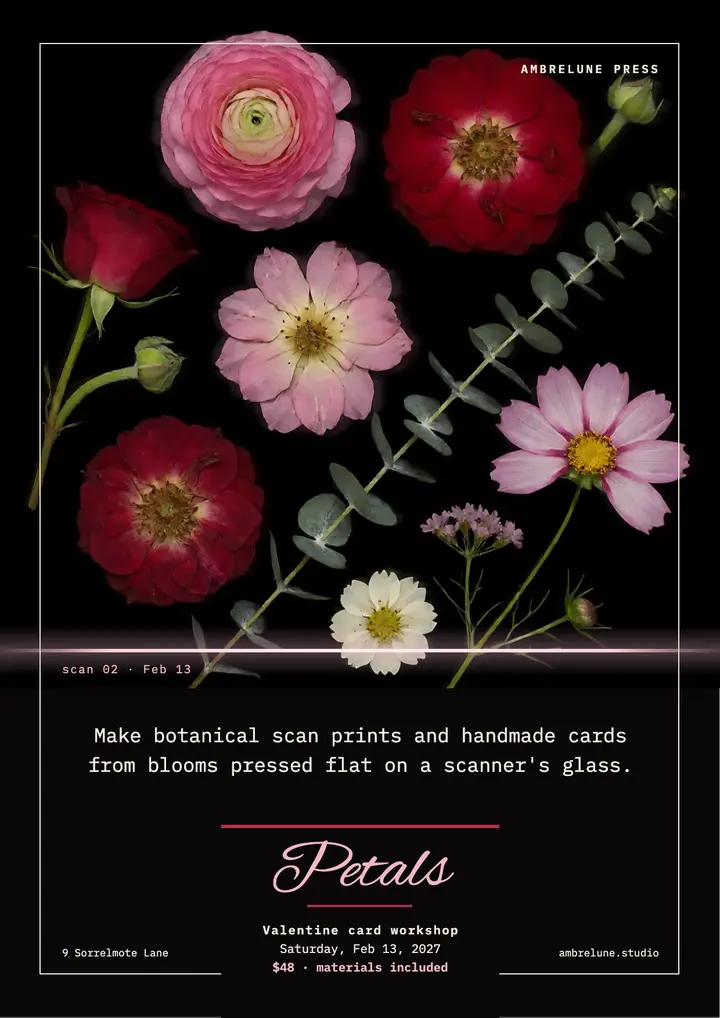 Valentine's pressed flower card workshop flyer template